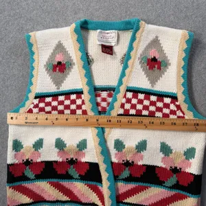 Vintage 1990 Susan Bristol Knit Sweater Vest Women's Large Floral Check V-Neck thumbnail 6