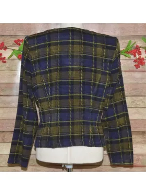 R&K Originals Womens 8 Plaid Jacket Navy Olive Acrylic Dark Academia Preppy thumbnail 7