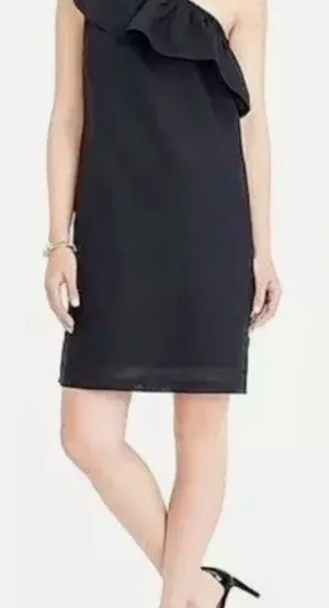 J.Crew Black‎ Linen Blend Ruffle One Shoulder Shift Dress Size S thumbnail 1