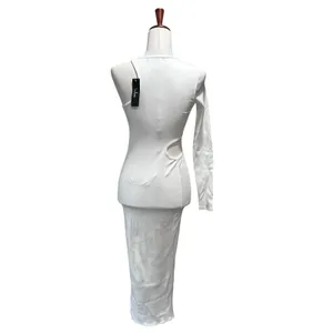 Lulu's NWT Small Enticing Allure White Ribbed Asymmetrical Cutout Midi Dress thumbnail 4