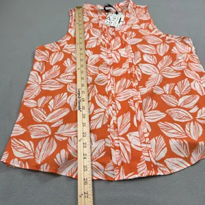 NWT 41 HAWTHORN Top Womens L Orange Sleeveless White Leaf Print Pleated Blouse thumbnail 5