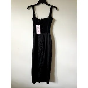 Oh Polly Taliah Lace Soft-Scoop Corset Satin Midaxi Midi Dress in Black Size 2 thumbnail 11