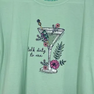 Life is Good Floral‎ Martini Talk Dirty To Me Graphic T Shirt Light Green Medium thumbnail 7