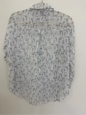 Princess Polly White Button-Up Shirt with Abstract Line-Face Print size 4 thumbnail 2