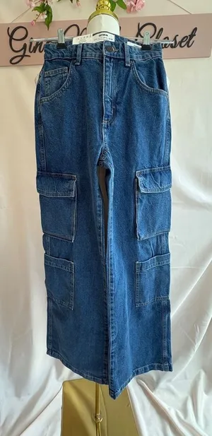 Cotton On Cargo Wide Leg Jeans Size 4 Blue Denim thumbnail 1