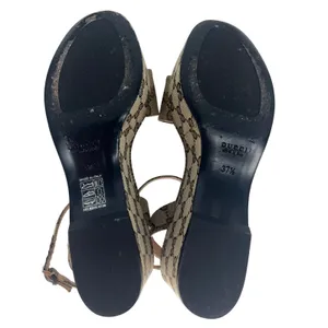 Gucci Lady Horsebit GG Supreme Canvas Platform Sandals Beige 37.5 Box Dust Bags thumbnail 16