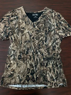 Landau Snake Skin Print V-Neck Scrub Top Size Small thumbnail 1