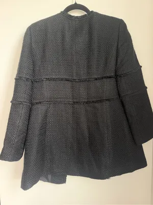 LOFT Black Textured Open-Front Coat Blazer thumbnail 2