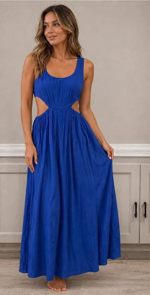 Anthropologie Blue Maxi Dress With Cutout Design thumbnail 1