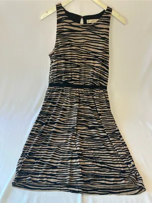 LOFT Tan & Black Zebra Stripe Sleeveless Midi Dress thumbnail 1