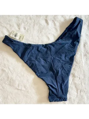 NWT Aerie Jacquard High Cut Cheeky Navy Blue Bikini Bottom - Size: Large thumbnail 5