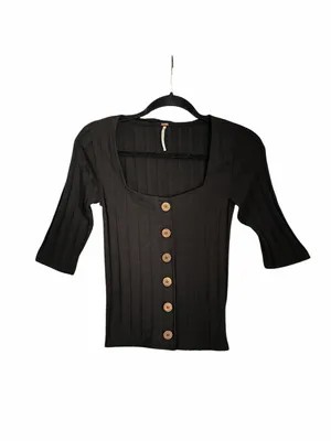 Free People Central Park Women's Black Ribbed Button-Front Top Size XS thumbnail 5