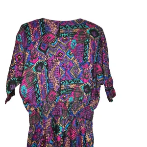 VTG En Focus Geometric Jumpsuit Purple L Rayon Southwestern Boho 90s USA Made thumbnail 12