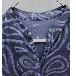 Nike Dri-FIT Women Sleeveless Paisley Polo Shirt Navy Blue Grey Small Split Neck thumbnail 2