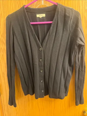 Madewell Black Ribbed V-Neck Button-Up Cardigan thumbnail 1