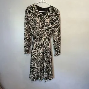 Maggy London Long Sleeve Knee Length Leaf Print Abstract Print Dress Sz 12 #900 thumbnail 3