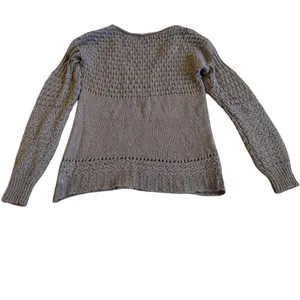 Free People Chunky Pullover V-Neck Sweater Neutral Brown Wool Stretch Size Large thumbnail 7