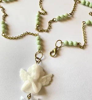 Handmade y2k Kawaii romance goth angel/cherub Self-adjust chain necklace🦋💚👼🌹 thumbnail 1