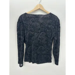 Nine West Womens Black Babydoll‎ Top Size XL Velvet Burnout Goth Fairy Witchy thumbnail 2