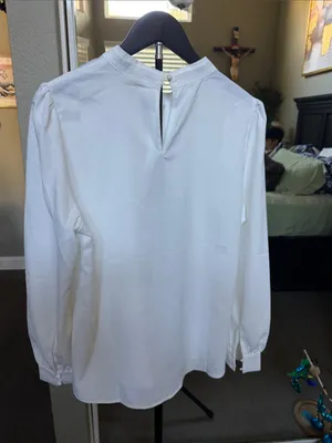 Allegra K White Gathered Keyhole Neck Blouse thumbnail 5
