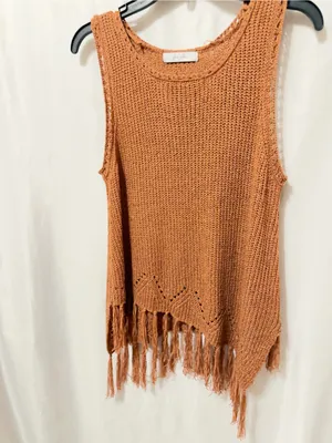 Fore Ellie Sleeveless Knit Crochet Fringe bottom top-medium thumbnail 5