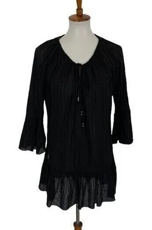 Ralph Lauren Tunic Small Black‎ Long Sleeve Pleated Boho Classic Essential thumbnail 1