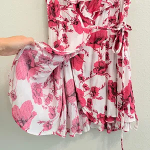 Free People French Quarter Wrap Mini Dress Cream Combo XS Floral Ruffle thumbnail 6