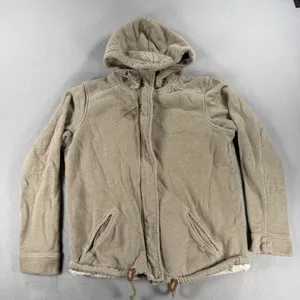 Y2K Roxy Beautiful Adventure Sherpa Lined Full Zip Hoodie Tan Khaki Womens Large thumbnail 1