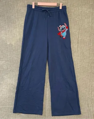 Disney Stitch Christmas pajama sweatpants wide leg size large tall thumbnail 1