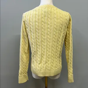 L.L.Bean‎ Cable Knit Crewneck Sweater Yellow Cotton Size Small Preppy Cottage thumbnail 3