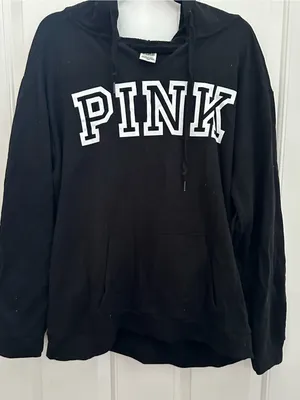 PINK Victoria's Secret Black Logo Hoodie Sweater size L thumbnail 5