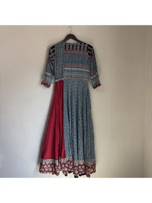 SOCH Womens Anarkali Kurta Dress Medium Blue Maroon Block Embellished Pocket thumbnail 5