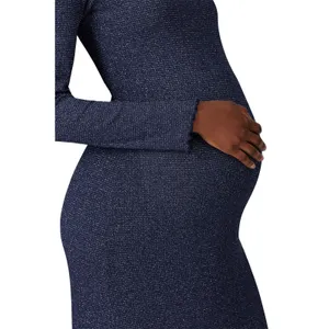 Rachel Pally Navy Metallic Ribbed Mara Maternity Long Sleeve Midi Dress Size S thumbnail 7