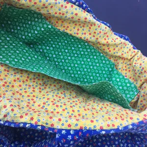 Vintage Handmade Star Quilt Square Quilted Calico Tote Handbag Red White Blue thumbnail 5