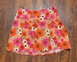 Urban Outfitters Rosie Mini Skirt Sz S Pink Orange Floral Side Zip Linen Blend thumbnail 1