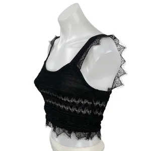 Zara Women's Black Floral Lace Fringe Knit Cami Camisole Tank Crop Top Size S thumbnail 2