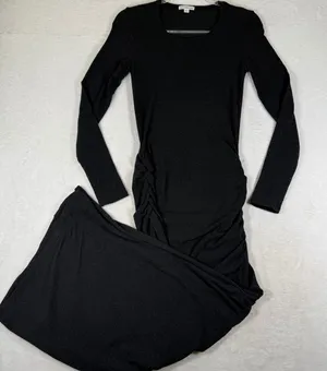 James Perse Standard Black Ruched Long Sleeve Maxi Dress Size 2 Made in USA thumbnail 1