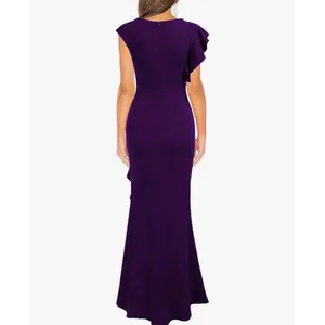 WOOSEA Womens Purple Ruffle Split Bodycon Mermaid Evening Cocktail Dress Size L thumbnail 2