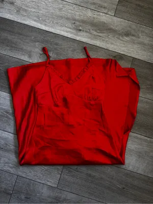 Japan Vibrant Red/Orange Satin Midi Slip Dress with Spaghetti Straps thumbnail 2