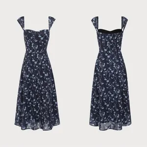 RIHOAS Navy Floral Sweetheart Neck Midi Dress thumbnail 6