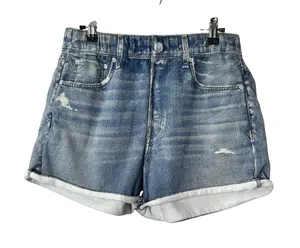 Rag & Bone Miramar Shorts Blue Denim Print Cotton Terry High Rise Distressed M thumbnail 1