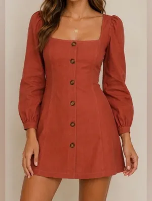 DArk~Square Neck Mini Dress in Burnt Orange. Size XL thumbnail 1