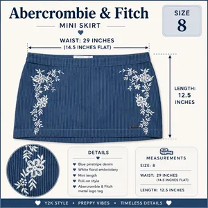 Abercrombie & Fitch Y2K Blue Pinstripe Embroidered Denim Mini‎ Skirt Size 8 thumbnail 9