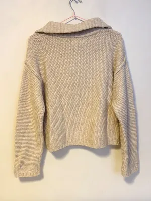 Universal Threads Pullover Quarter Zip Chunky Knit Sweater Cream Beige Womens XS thumbnail 2