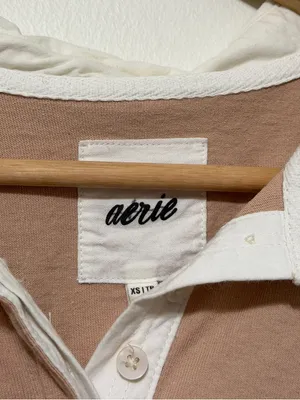 Aerie Oversized Rugby Polo Shirt Size XS Tan Long Sleeve Top thumbnail 3