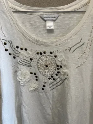 Christopher & Banks Cream Embroidered Scoop Neck Long Sleeve Top thumbnail 3