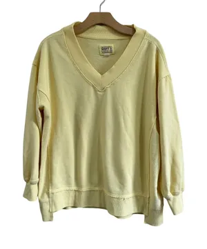 Pink Rose Yellow V Neck Sweater S Soft Relaxed Cozy‎ Lived In Casual Chic thumbnail 1
