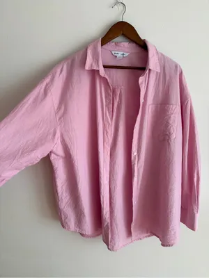 Old Navy The Boyfriend Shirt Pastel Pink Oversized Button Down Long Sleeve Large thumbnail 2
