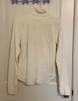 EUC Tommy Hilfiger women’s cable knit cream turtleneck thick warm‎ sweater large thumbnail 1