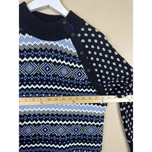 T by Talbots Fair Isle Thermolite Snap Mockneck Sweater Black/Blue Womens M NWOT thumbnail 11